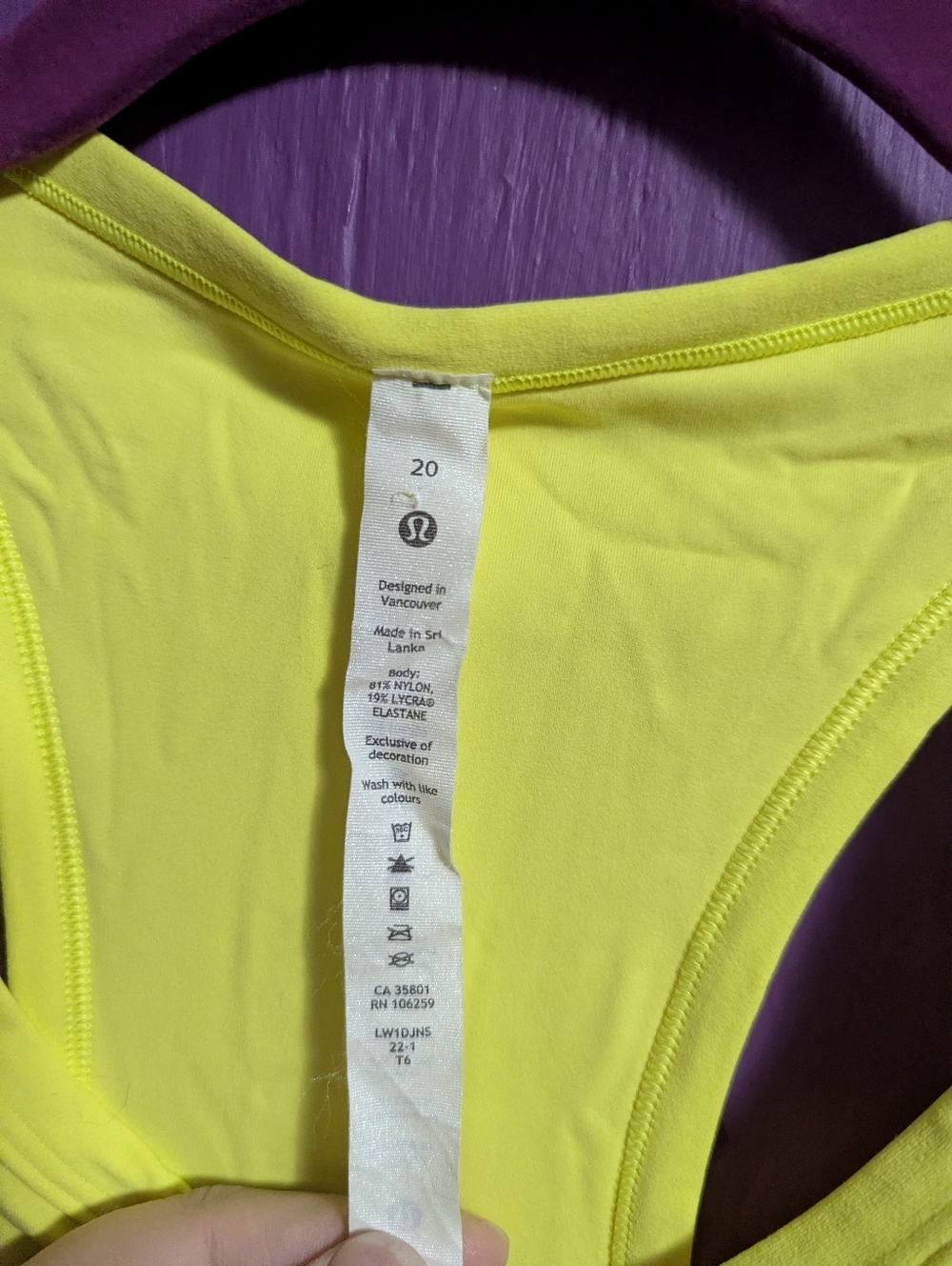 Lululemon Align Waist-Length Racerback Tank Top Electric Lemon 2X 20 - Picture 4 of 5